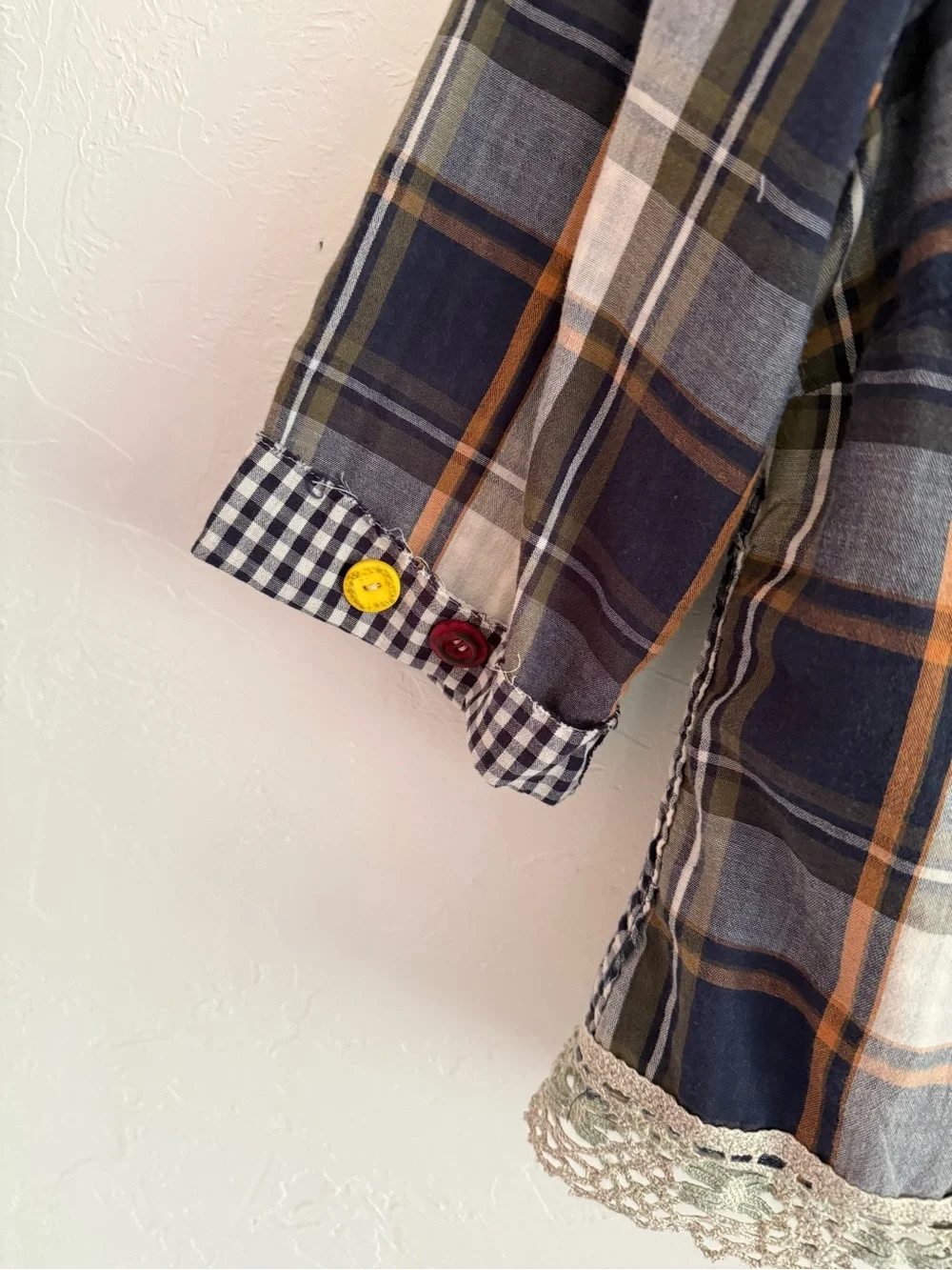 Upcycled Cotton  Plaid and checked Black and White Gingham  Shirt Blouse L